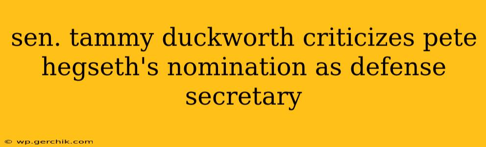 sen. tammy duckworth criticizes pete hegseth's nomination as defense secretary